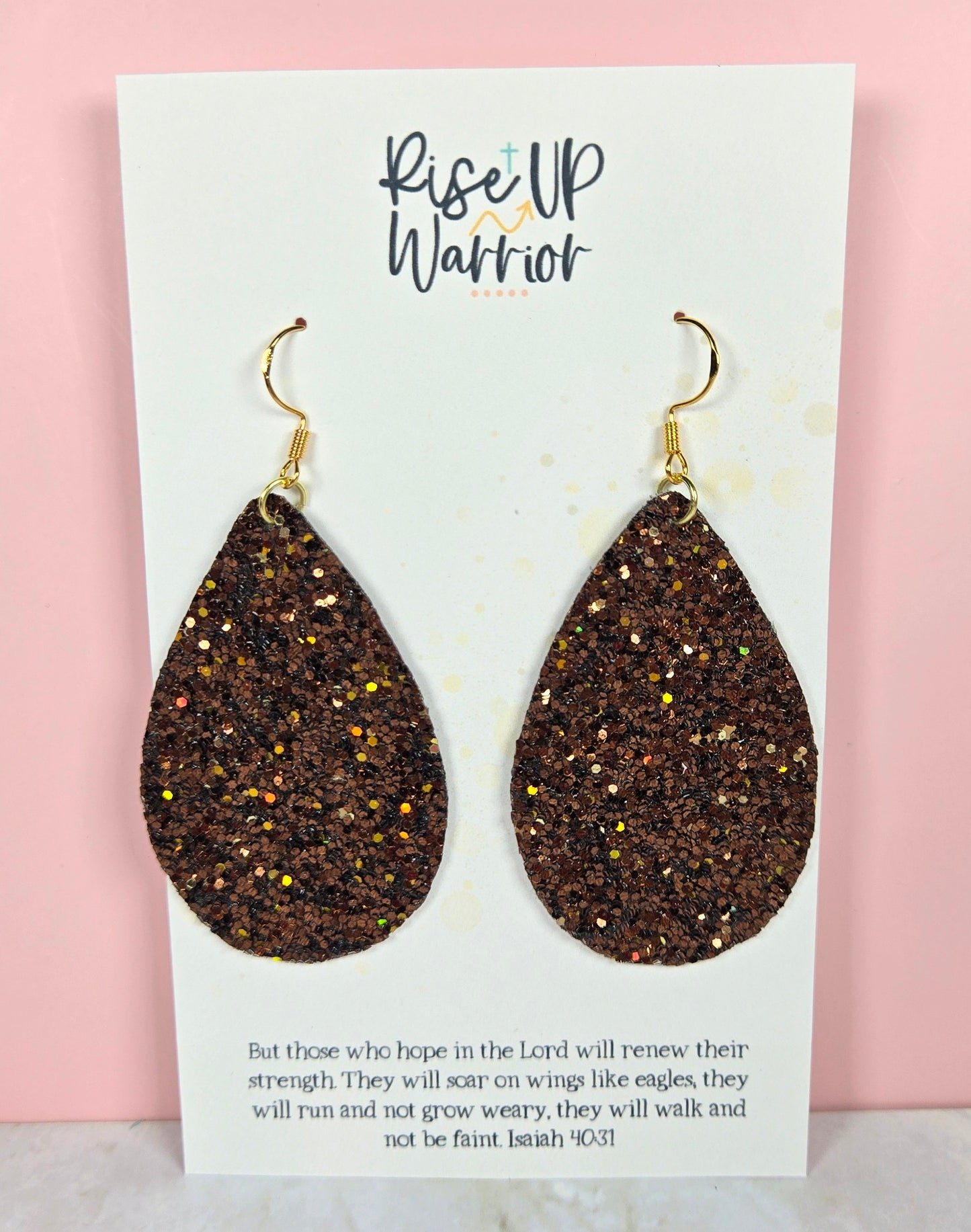 Bronze Glitter Teardrop Earrings