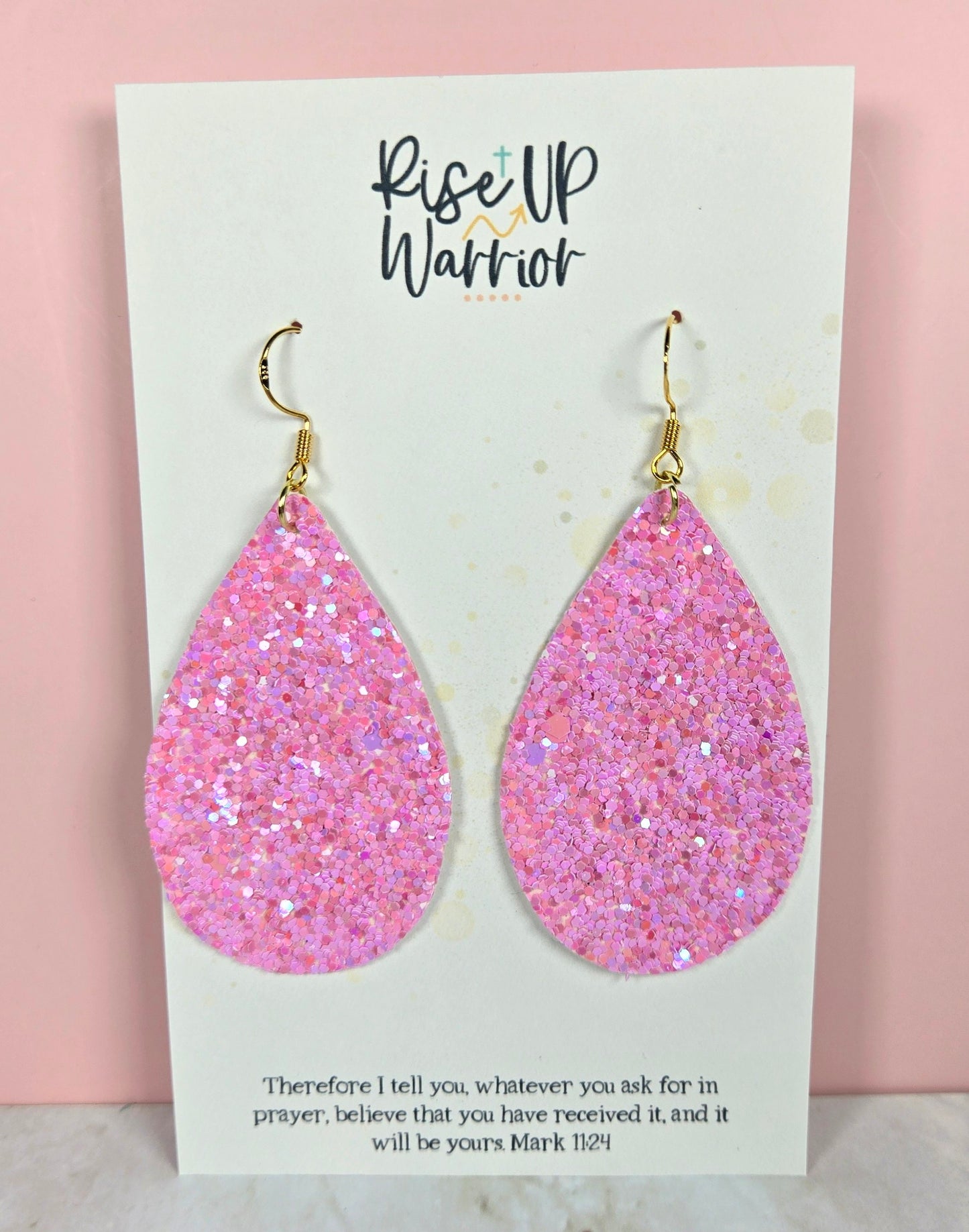 Pink Lavender Glitter Teardrop Earrings