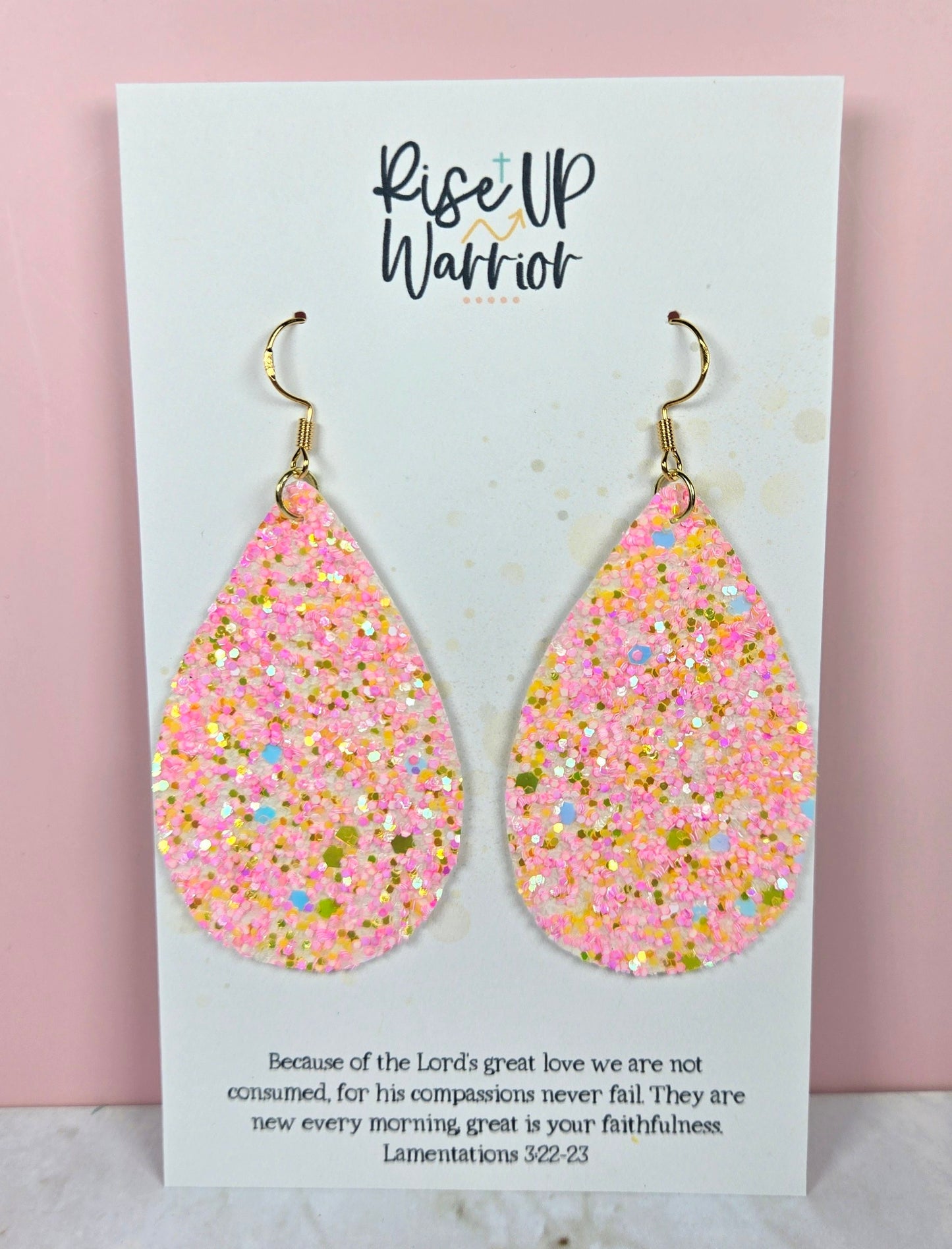 Pink Multicolor Glitter Teardrop Earrings