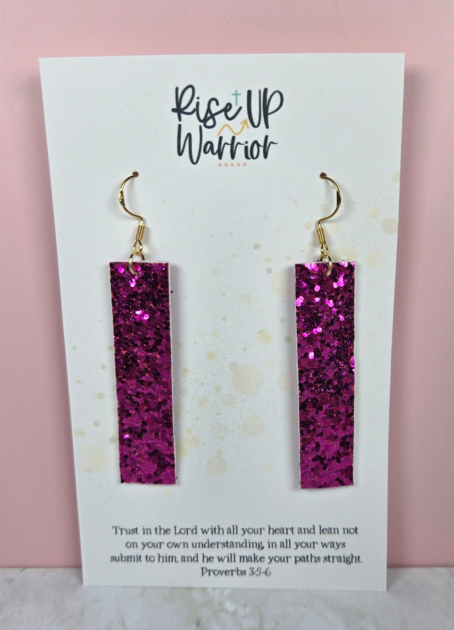 Magenta Glitter Double-Sided Bar Earrings