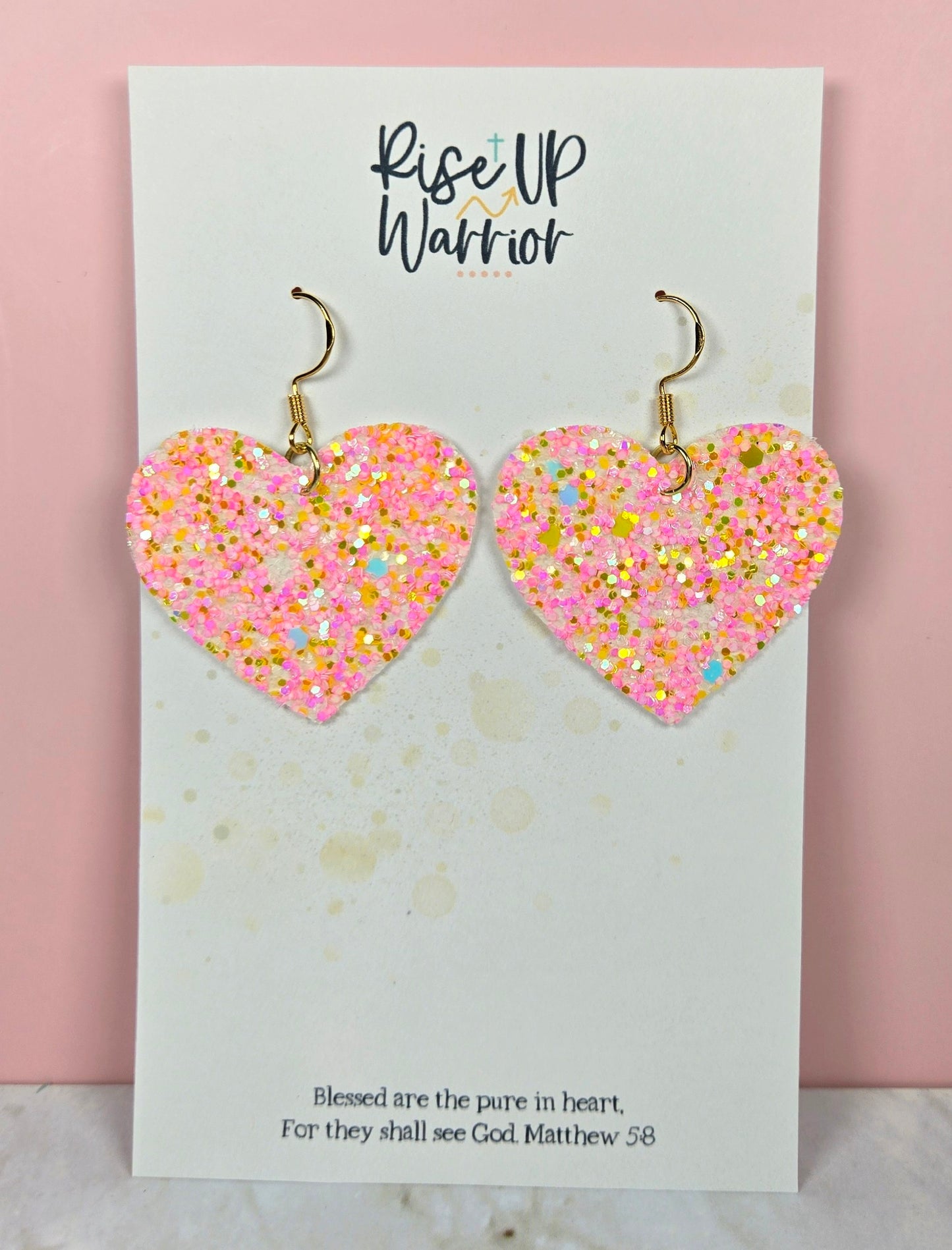 Pink Multicolor Glitter Heart Earrings