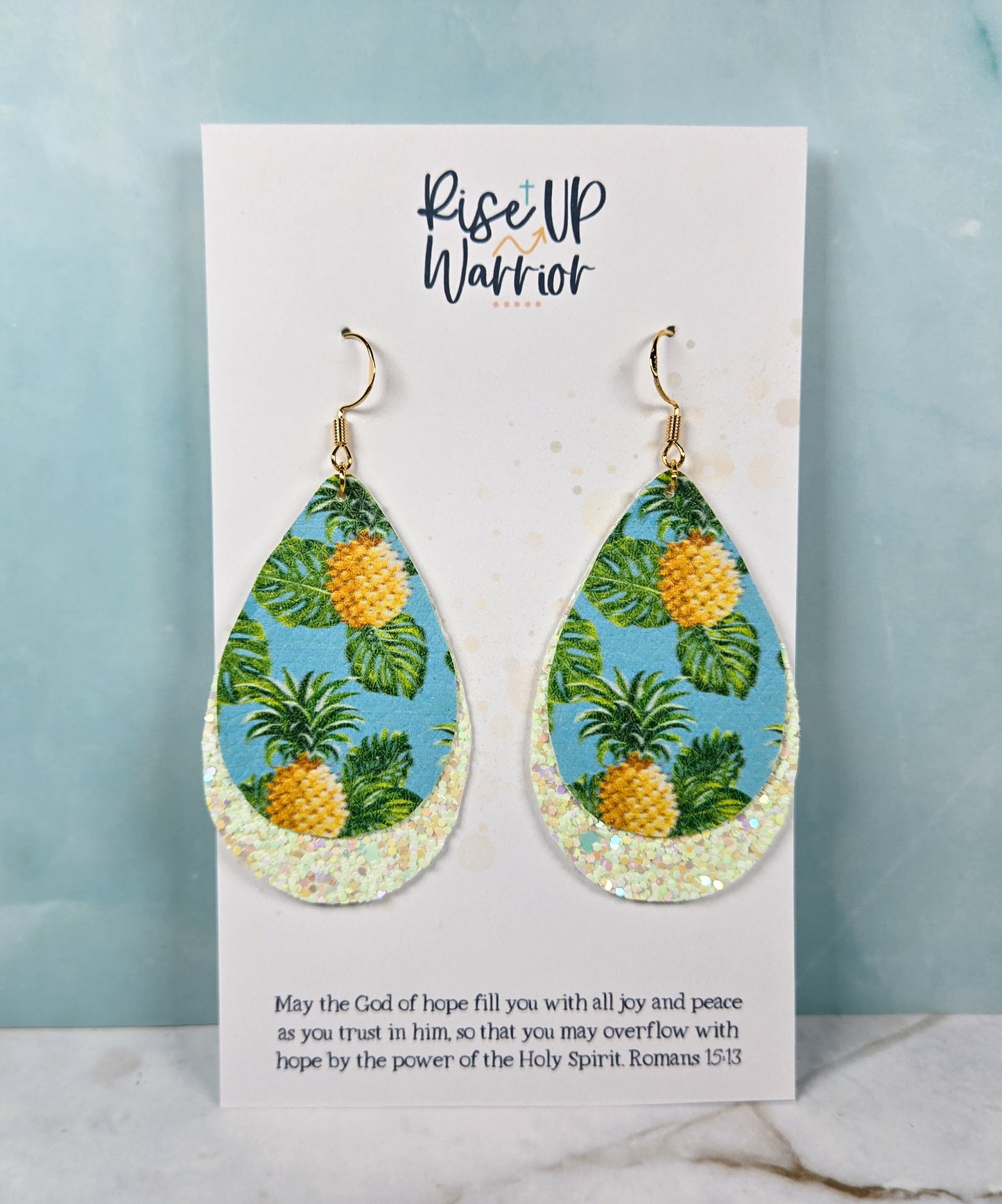 Layered Pineapple Glitter Teardrop Earrings