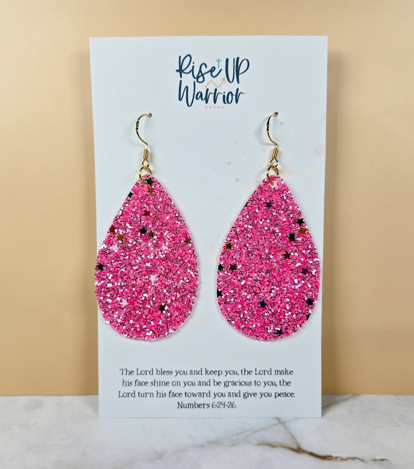 Hot Pink Glitter Star Teardrop Earrings