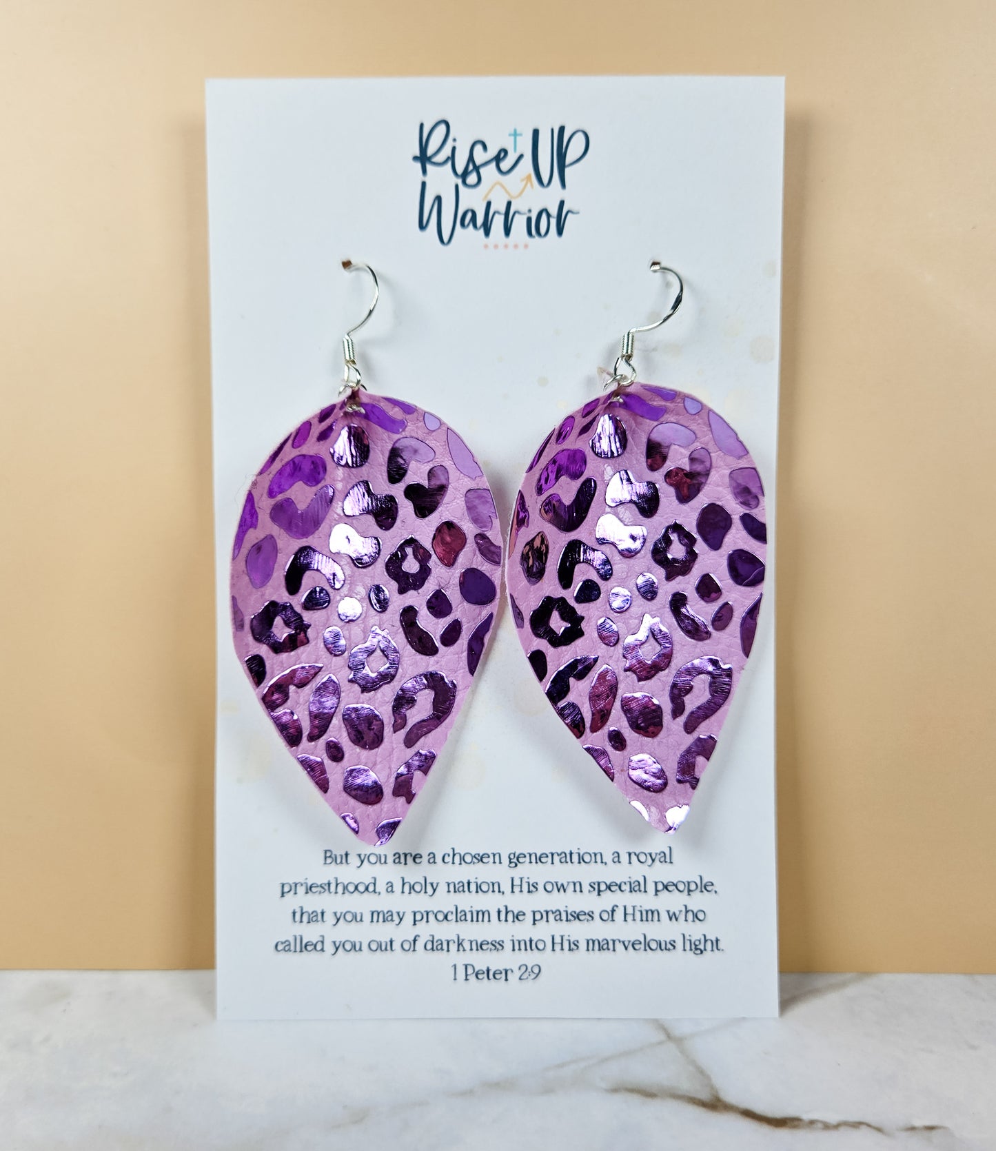 Purple Cheetah Leaf Earrings