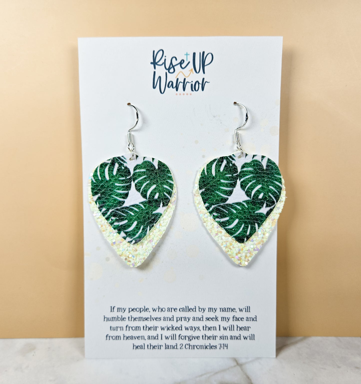 Layered Monstera Glitter Leaf Earrings