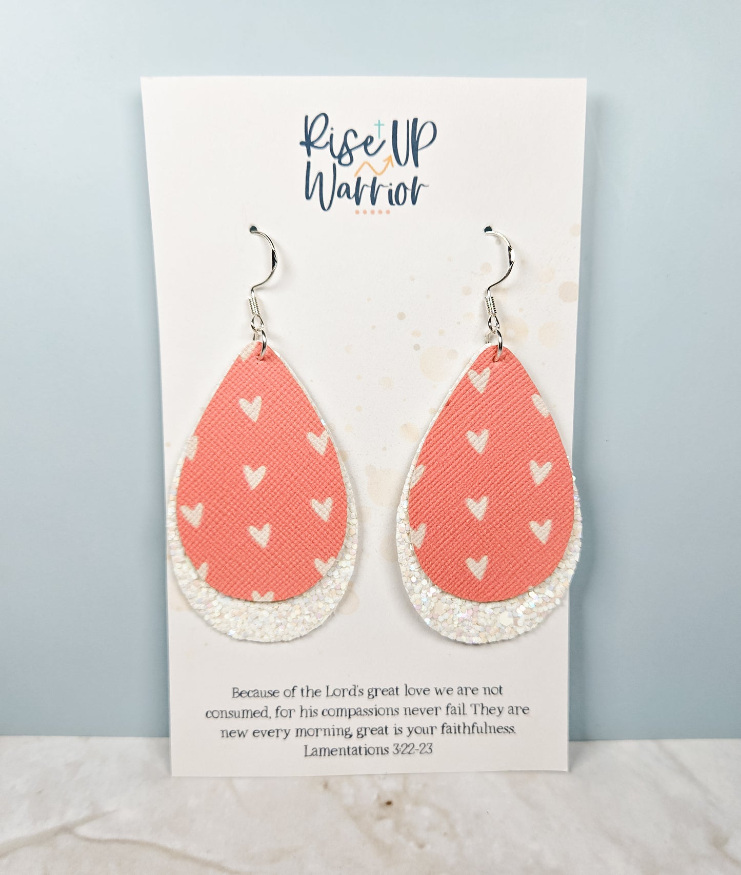Heart & White Glitter Layered Earrings