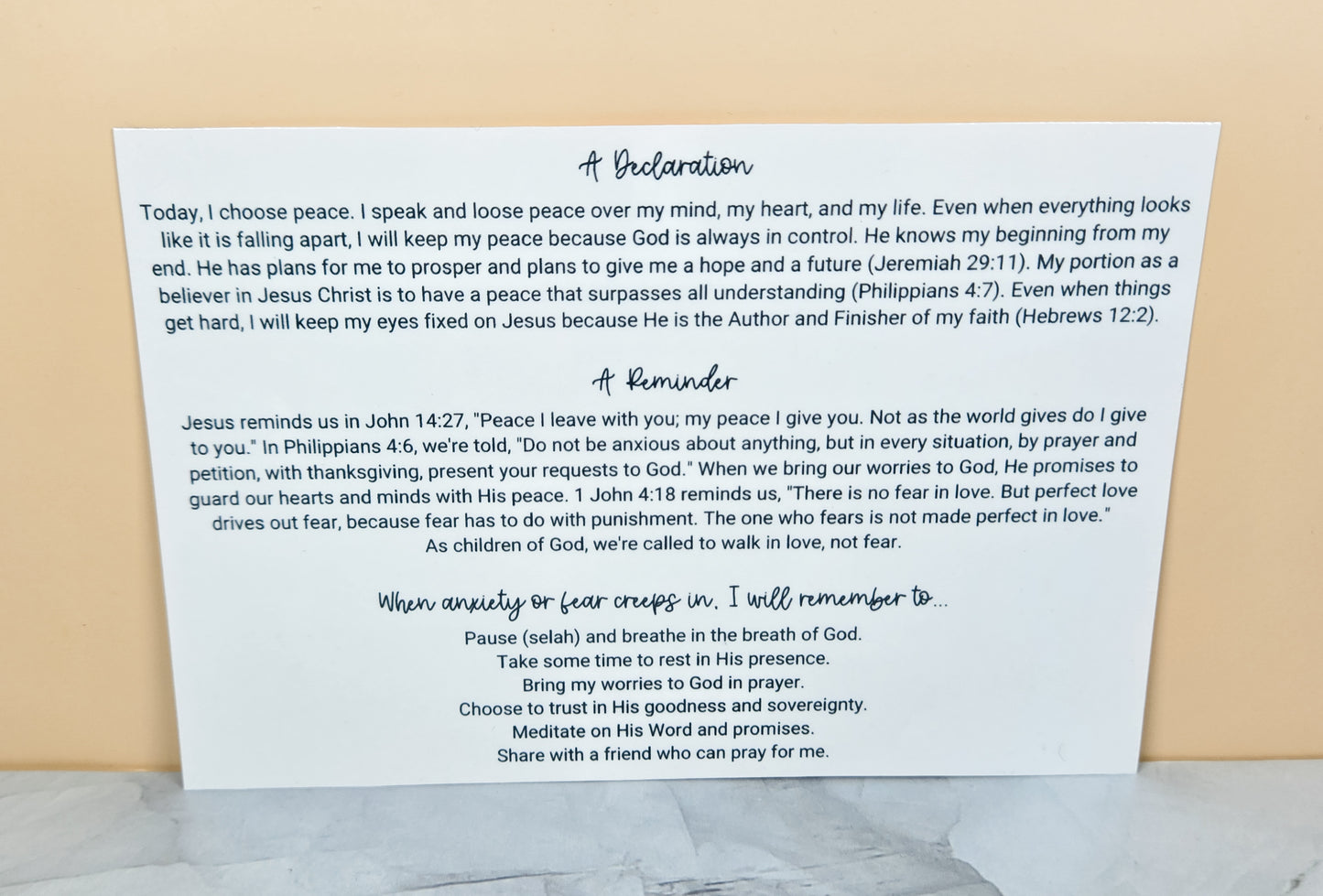 Perfect Peace Declare Card