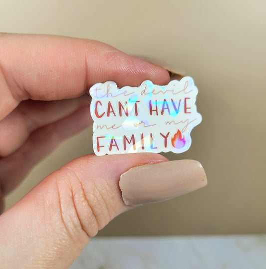 Holographic Devil Can't Have Me or My Family Mini Sticker