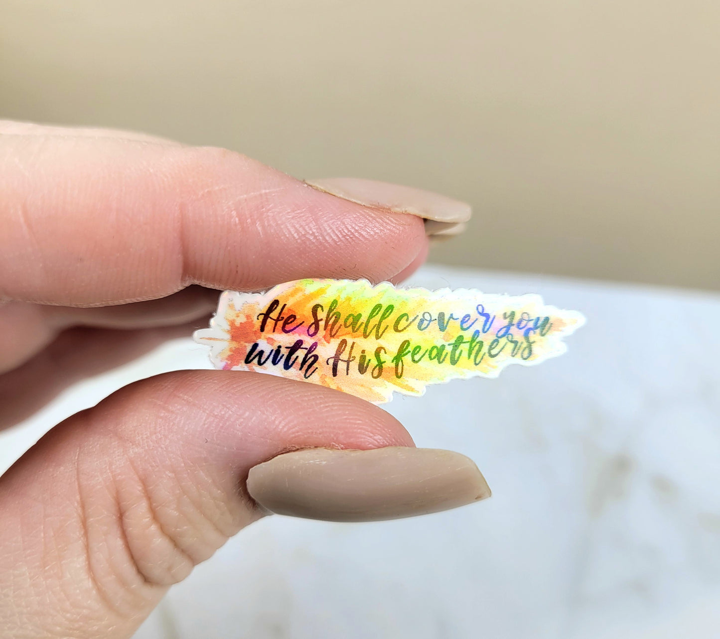 Holographic Under His Wings Feather Mini Sticker