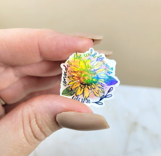 Holographic Luke 12:28 Wildflowers Mini Sticker