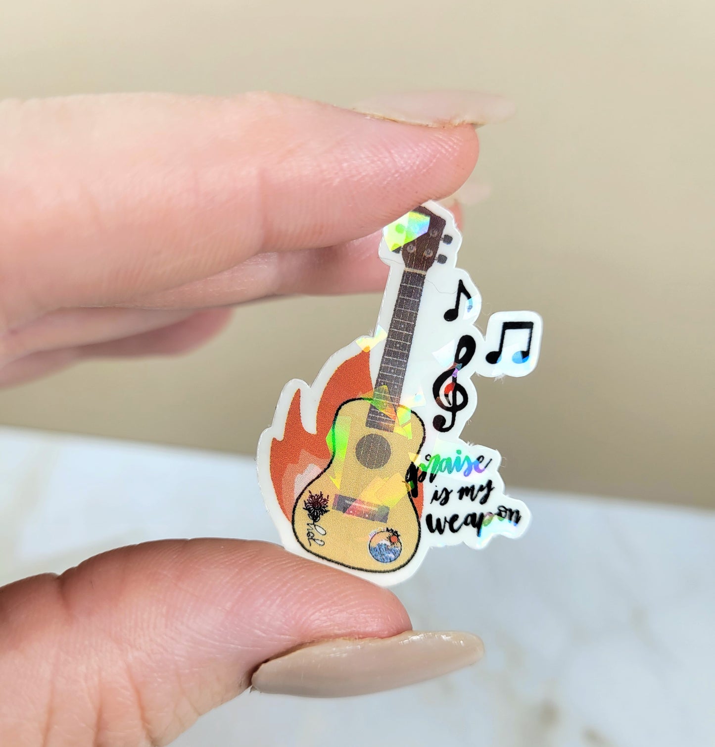 Holographic Praise Is My Weapon Guitar Mini Sticker