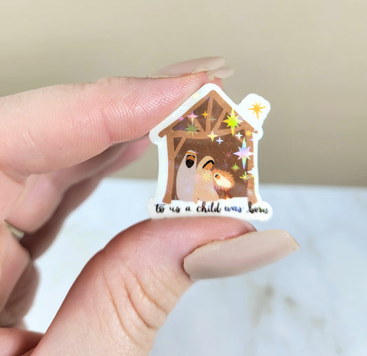 Holographic Baby Jesus in a Manger Mini Sticker