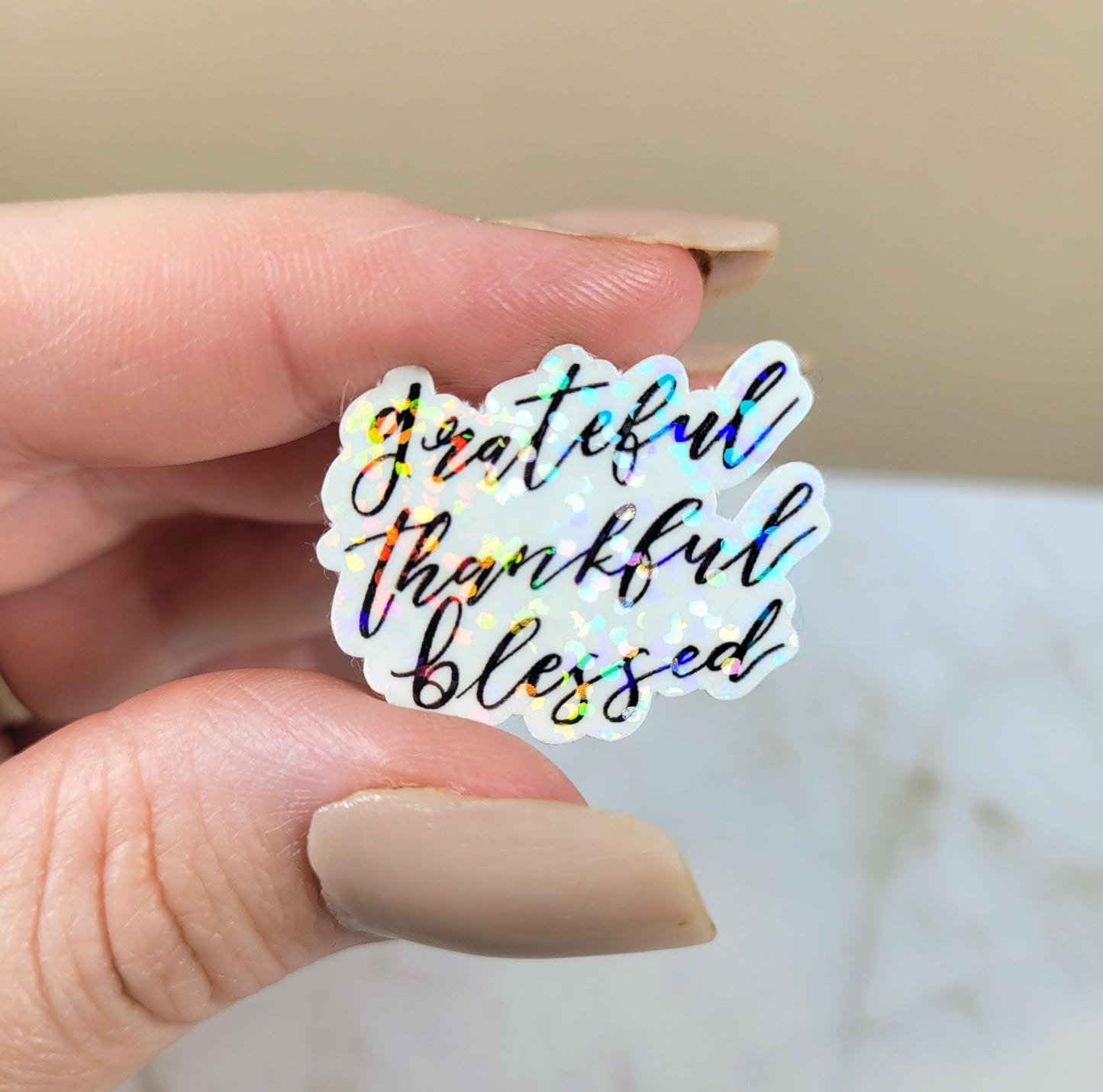 Holographic Grateful Thankful Blessed Mini Sticker