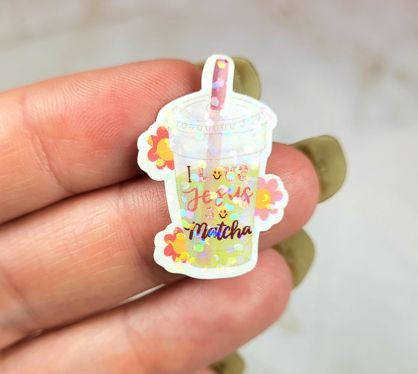 Holographic I Love Jesus & Matcha Mini Sticker