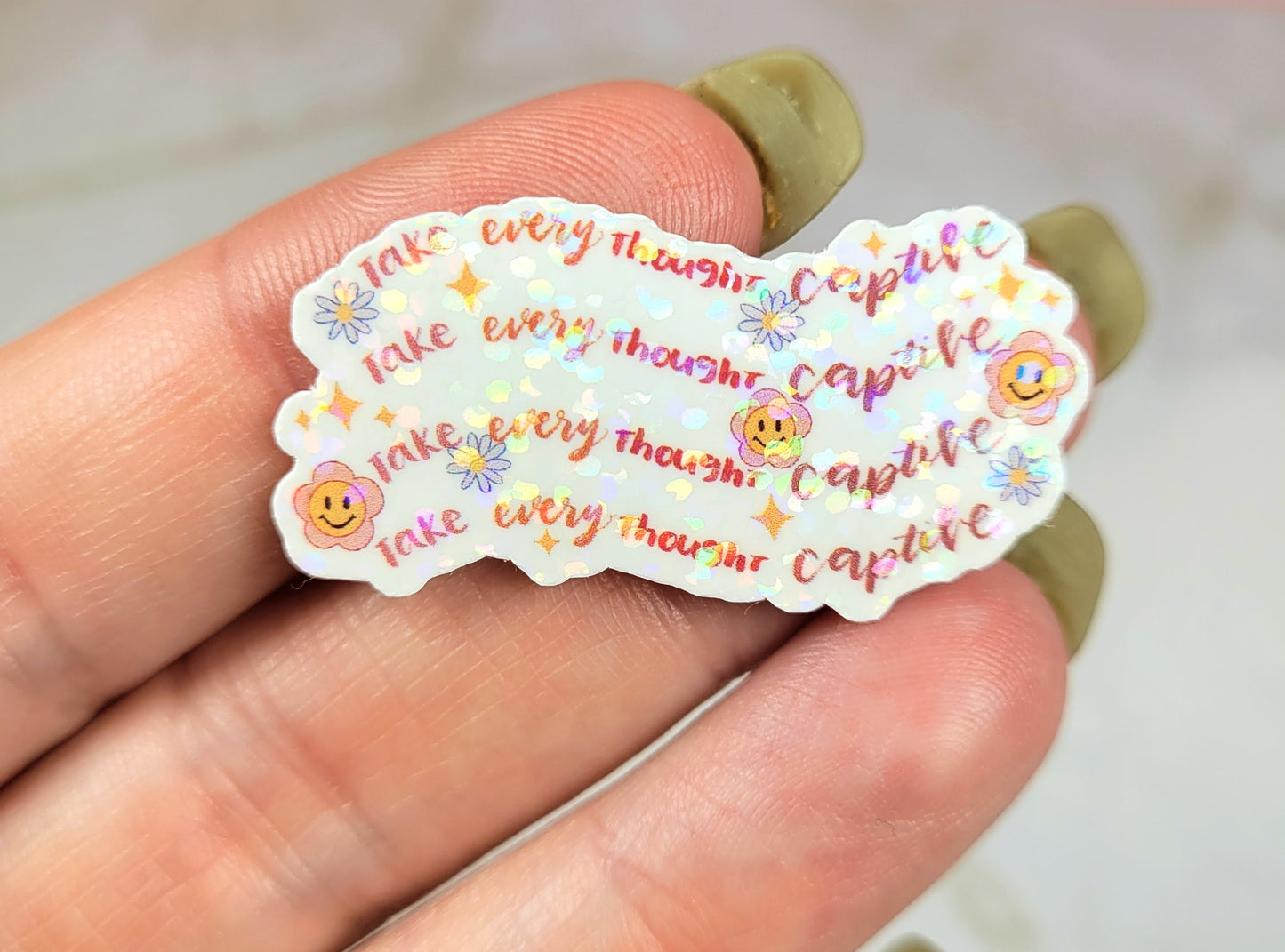 Holographic Take Every Thought Captive Mini Sticker