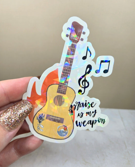 Holographic Praise Is My Weapon Guitar Sticker