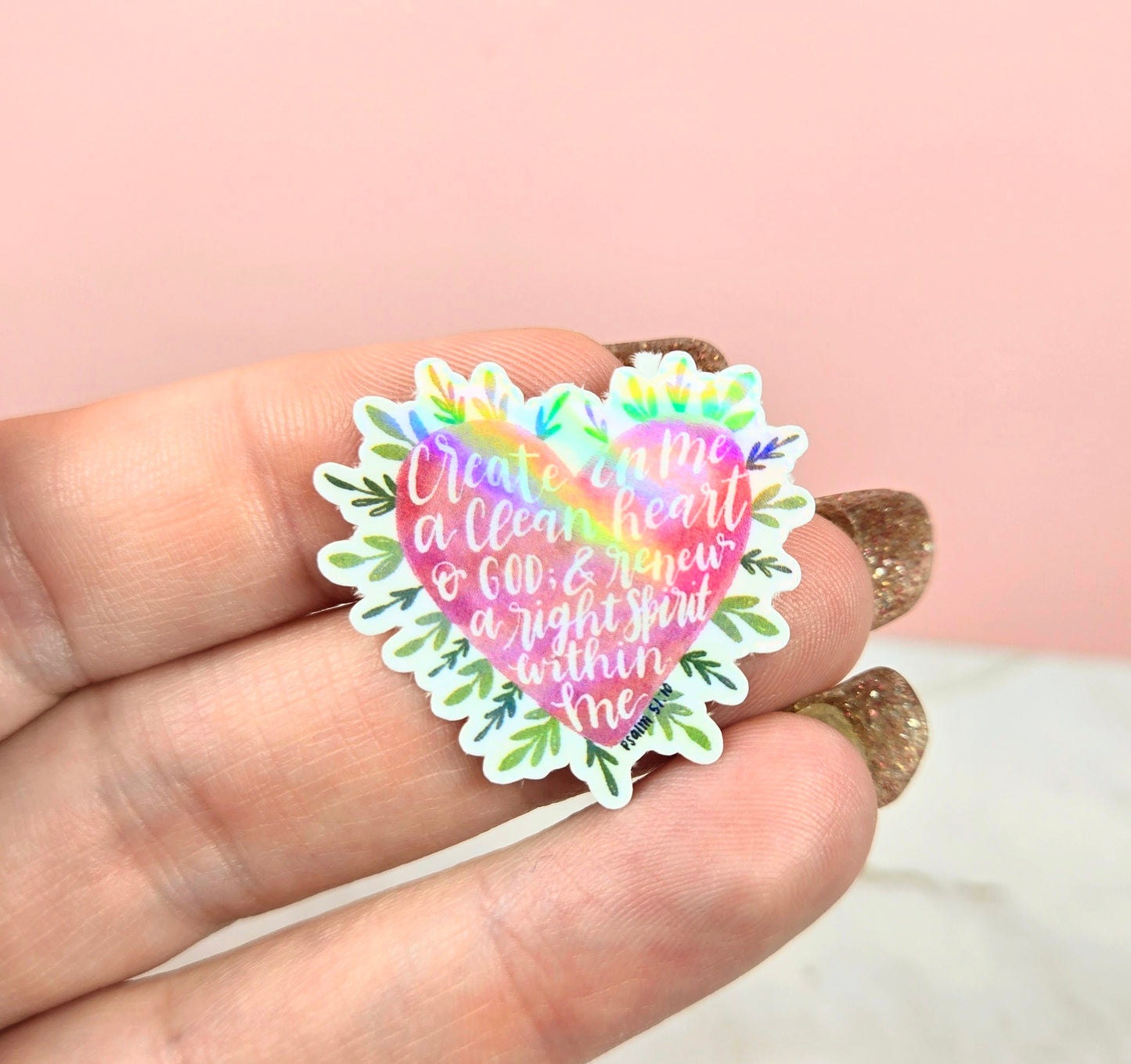 Holographic Psalm 51:10 Clean Heart Mini Sticker