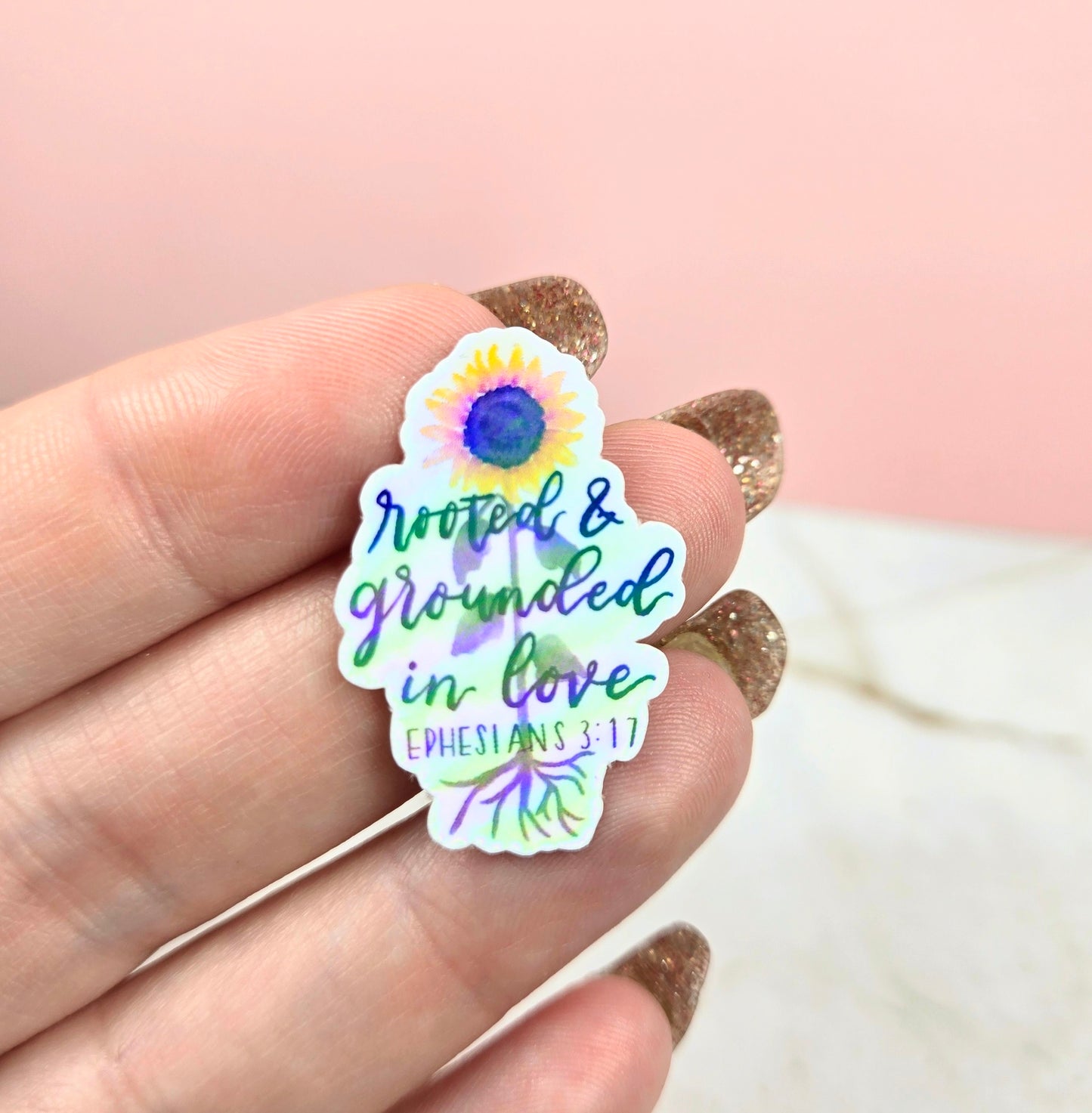 Holographic Ephesians 3:17 Rooted & Grounded in Love Mini Sticker