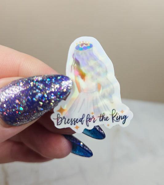 Holographic Dressed for the King Mini Sticker