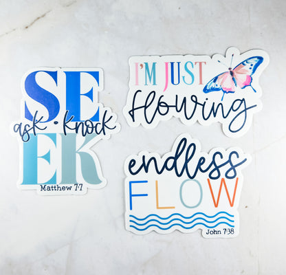 3 Pack Stickers - Seek, Flowing, Endless