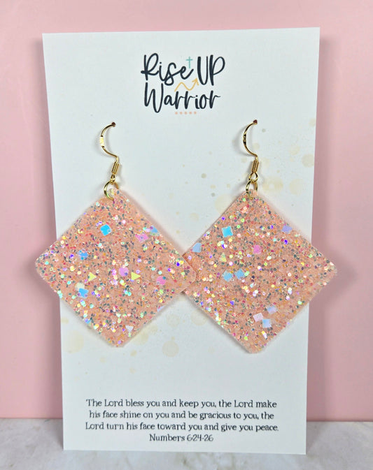 Light Pink Holographic Glitter Square Earrings