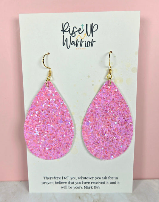 Pink Lavender Glitter Teardrop Earrings