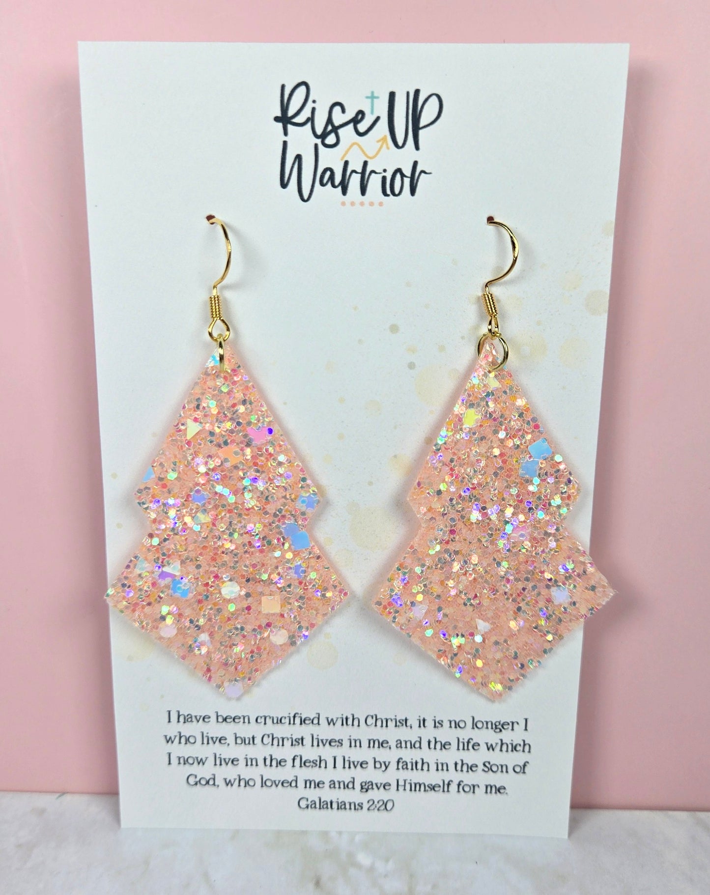 Light Pink Holographic Glitter Geometric Earrings