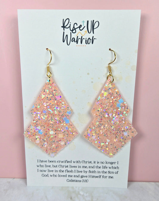 Light Pink Holographic Glitter Geometric Earrings