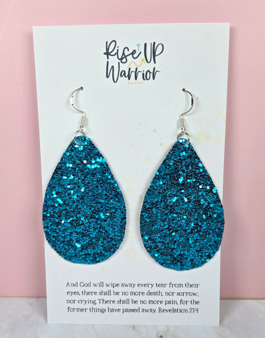 Blue Glitter Teardrop Earrings