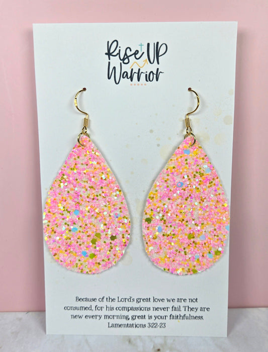 Pink Multicolor Glitter Teardrop Earrings