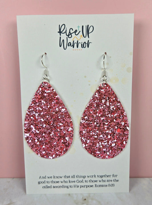 Pink Glitter Teardrop Earrings
