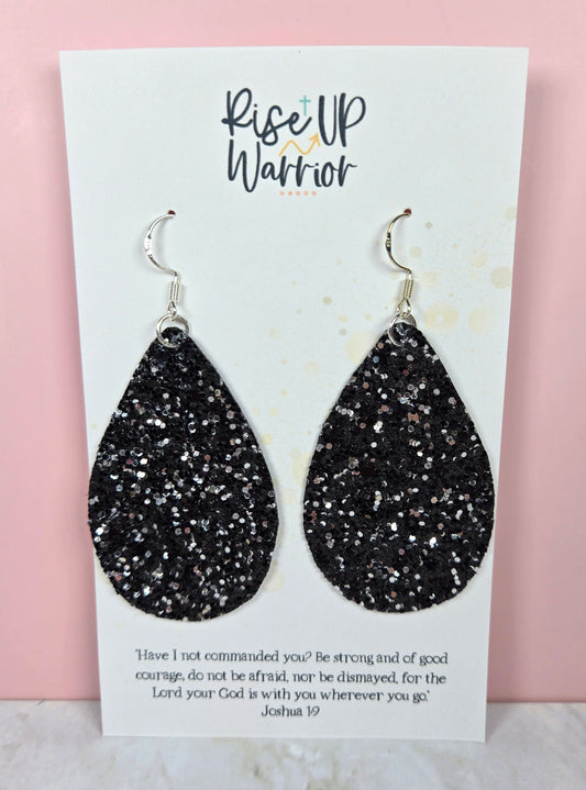 Black Glitter Teardrop Earrings