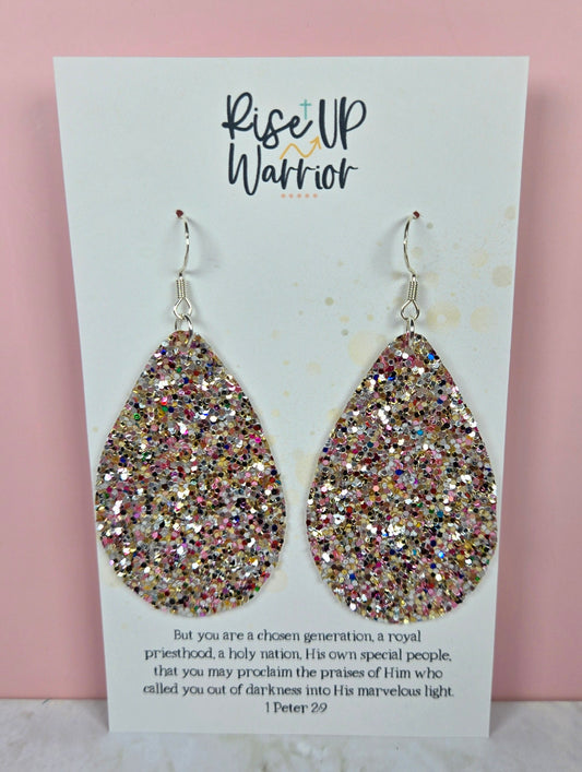 Pink Rainbow Multicolor Glitter Teardrop Earrings