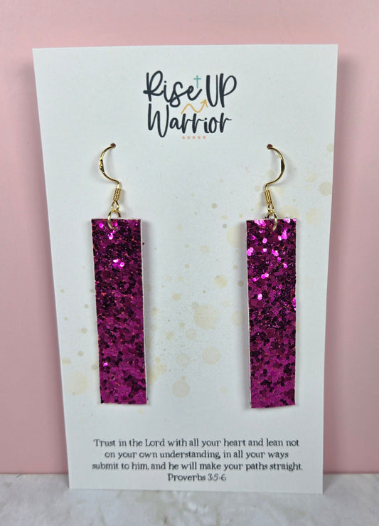 Magenta Glitter Double-Sided Bar Earrings