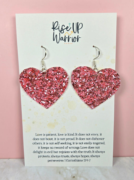 Pink Glitter Heart Earrings