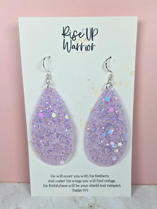 Light Purple Holographic Glitter Skinny Teardrop Earrings