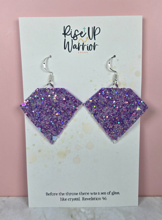 Purple Holographic Glitter Diamond Earrings