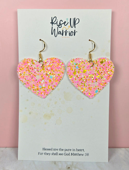 Pink Multicolor Glitter Heart Earrings