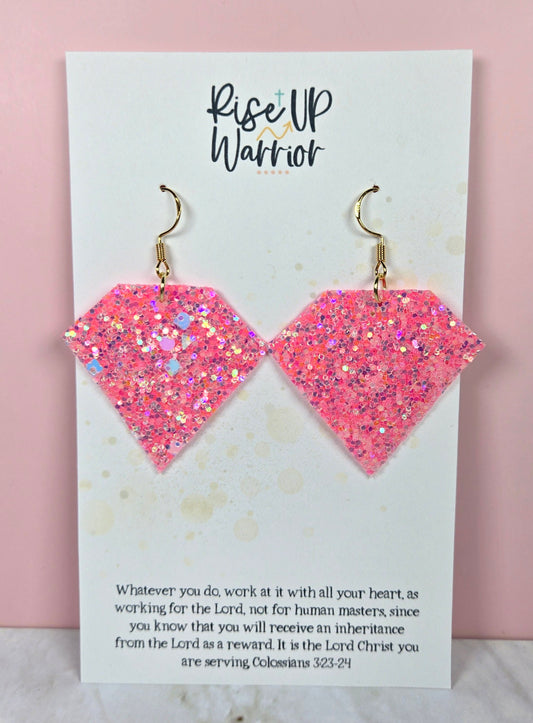 Hot Pink Holographic Glitter Diamond Earrings