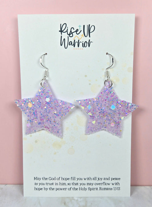 Light Purple Holographic Glitter Star Earrings