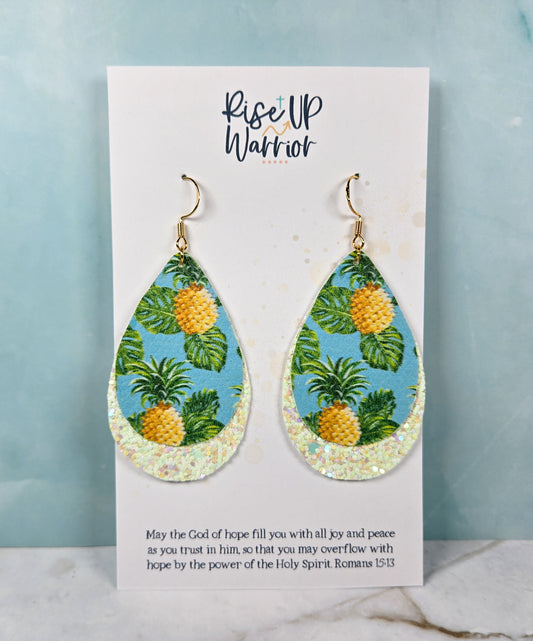 Layered Pineapple Glitter Teardrop Earrings
