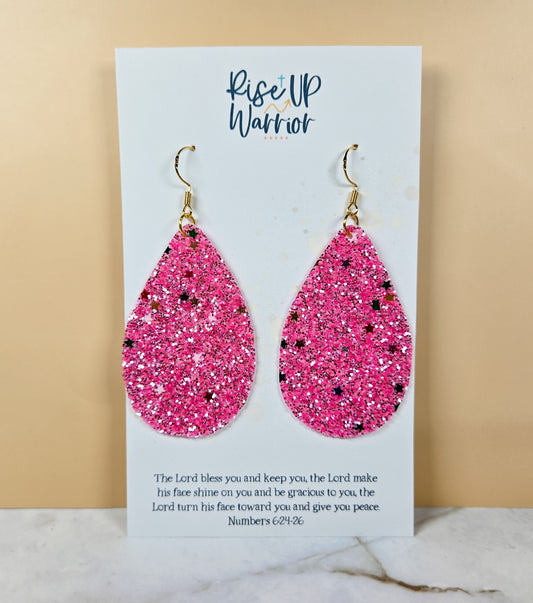 Hot Pink Glitter Star Teardrop Earrings