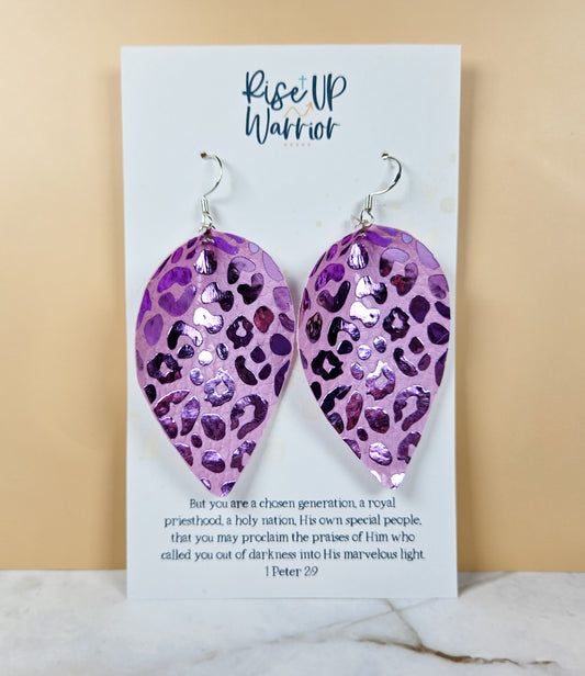 Purple Cheetah Leaf Earrings