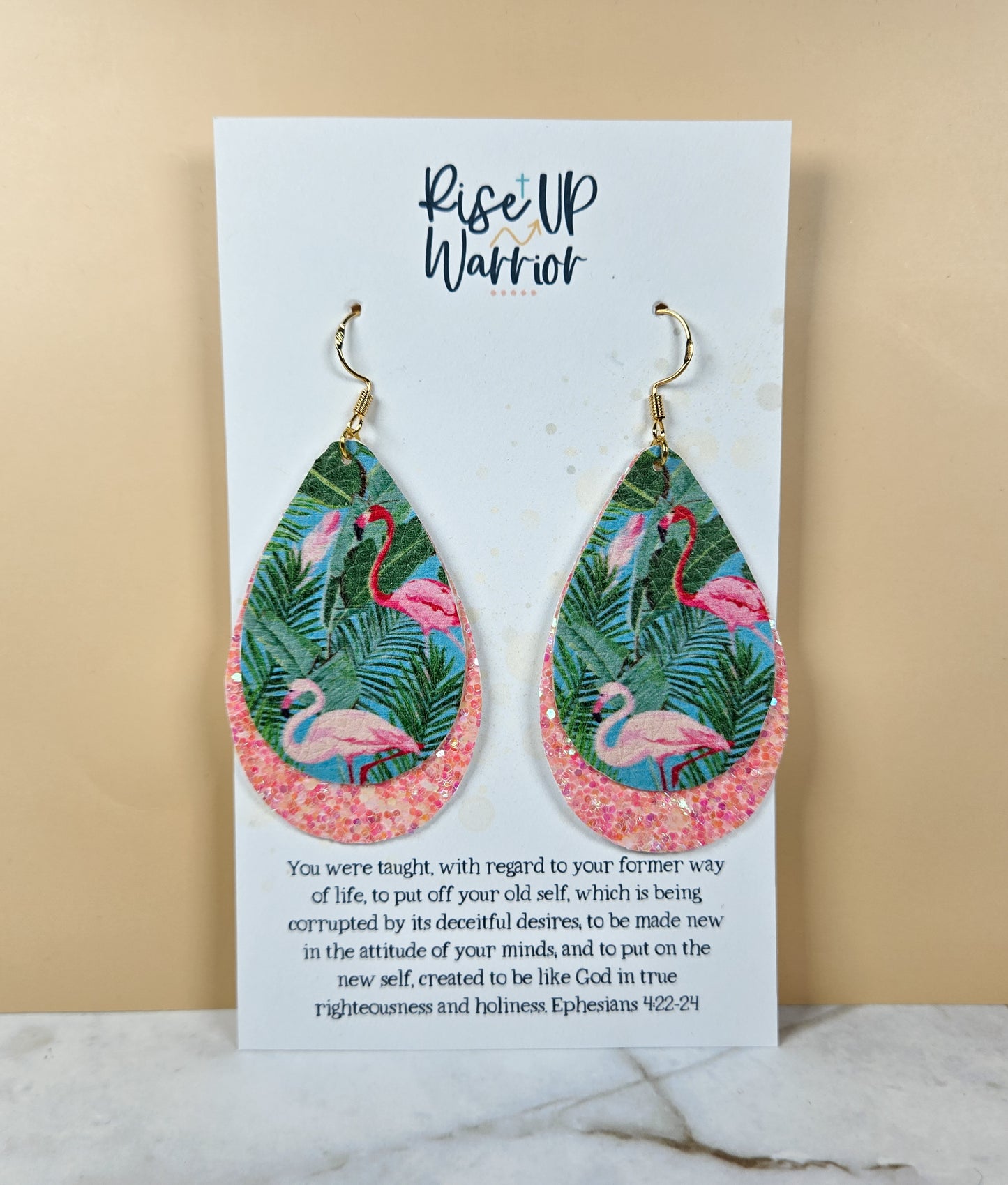 Layered Flamingo Glitter Teardrop Earrings