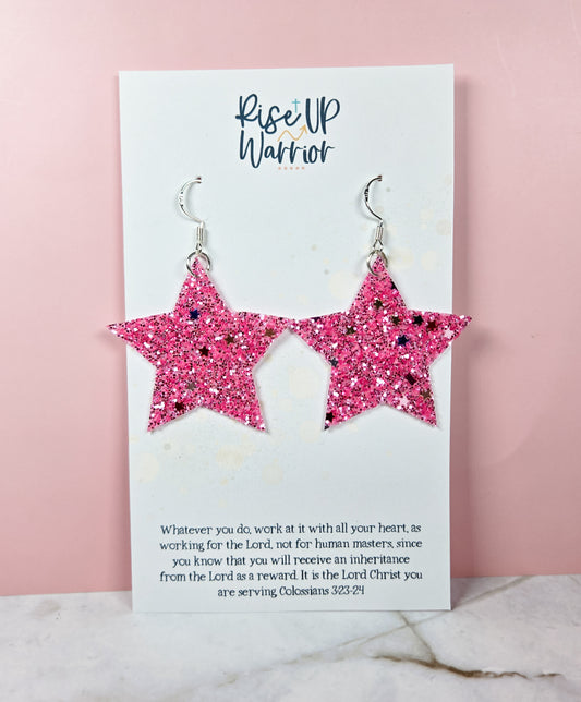 Hot Pink Glitter Star Earrings