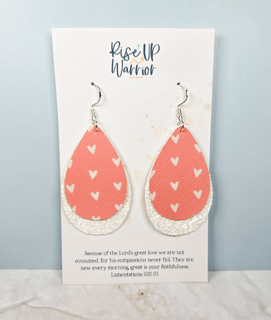 Heart & White Glitter Layered Earrings
