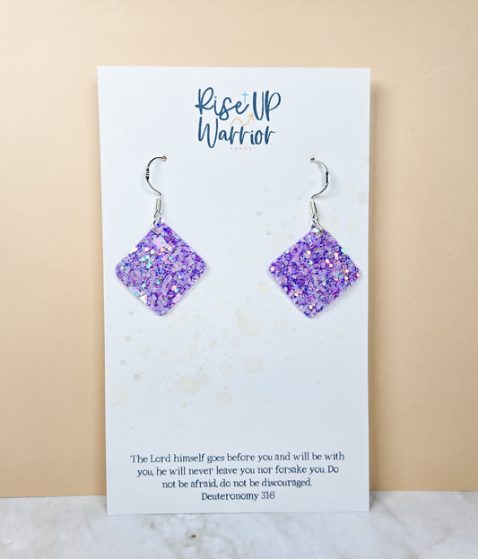 Holographic Purple Glitter Square Mini Earrings
