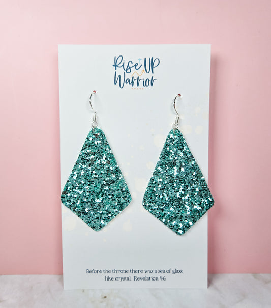 Mint Glitter Elongated Diamond Earrings