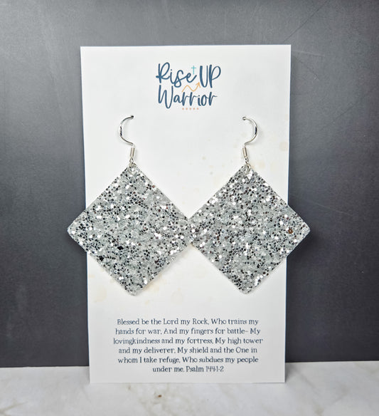 Silver Glitter Square Earrings