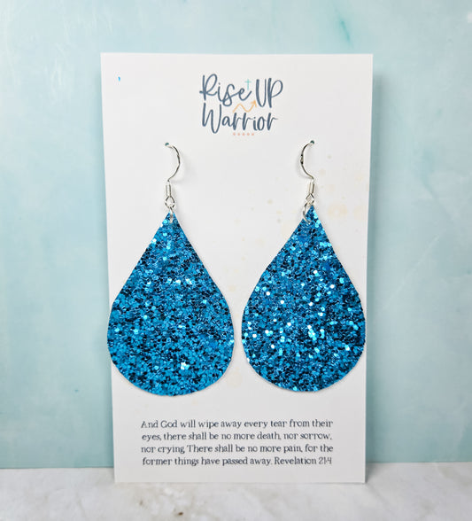 Blue Glitter Teardrop Earrings